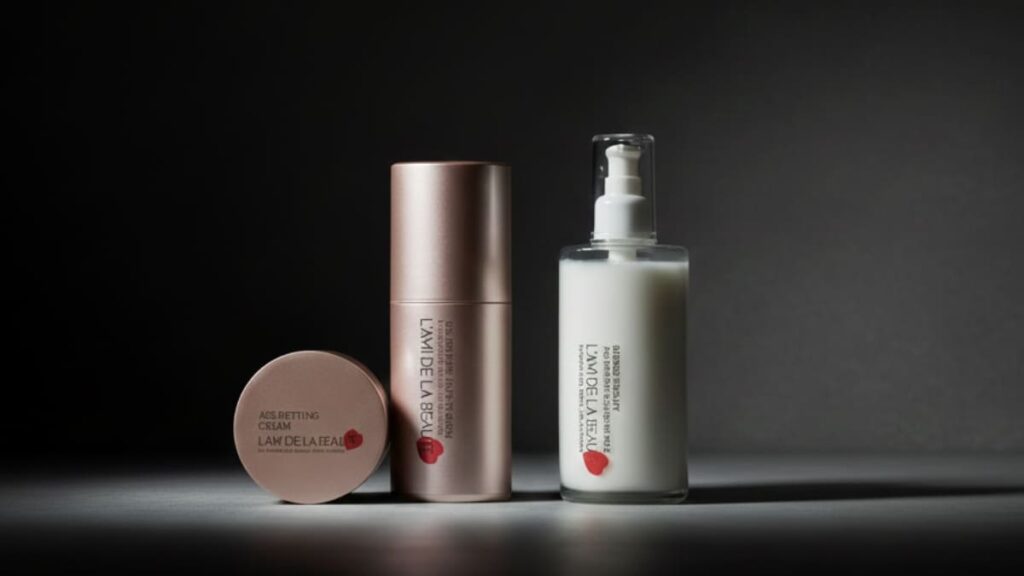 ラミドラボーテの3ステップ製品（左からエイジデファイング クリーム、ローションセラム、バリアセラピー クレンジングミルク）。クレンジングから始まる「整え」の連鎖が、敏感肌の炎症老化を食い止める。