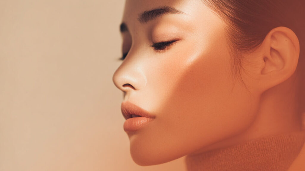 自覚症状のない微弱な炎症が肌内部で続く「炎症老化（インフラメイジング）」により、ハリが失われ、ぼんやりとした影を感じる女性の肌。